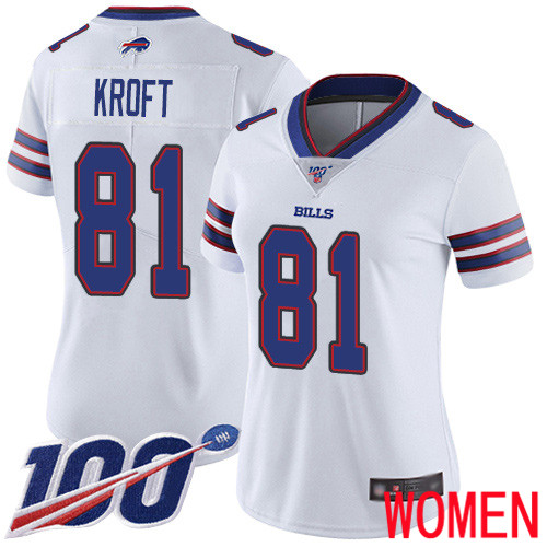 Women Buffalo Bills 81 Tyler Kroft White Vapor Untouchable Limited Player 100th Season NFL Jersey